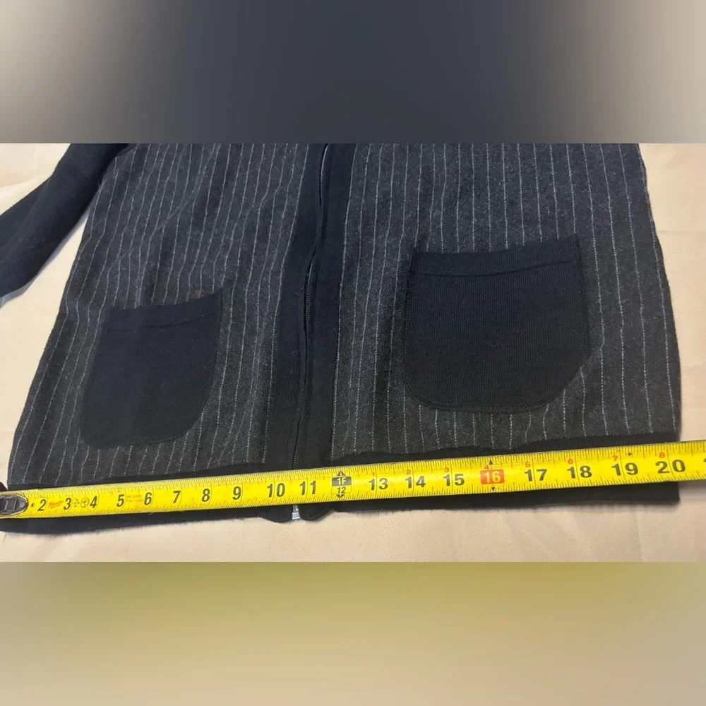 Codice Black and Gray Zip-Up‎ Sweater Merino Wool Blend w/ Elbow Patches